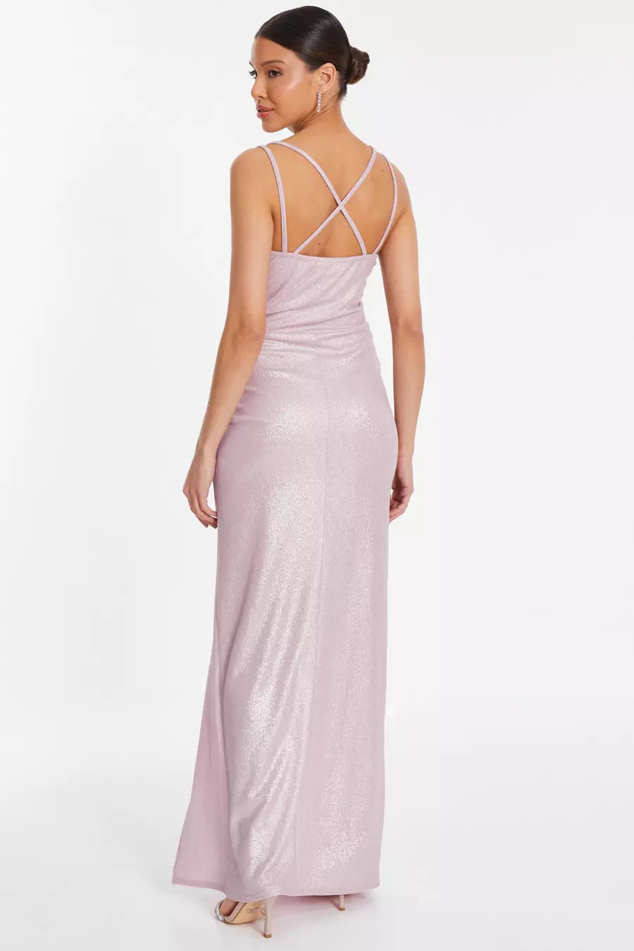 Glamorous Sheath V Neck Spaghetti Strap Cross Back Floor Length Formal Prom Dresses