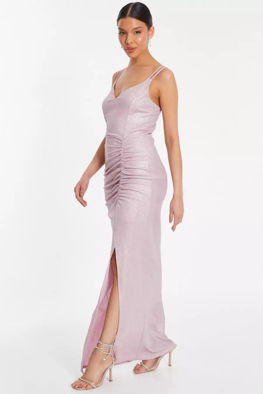 Glamorous Sheath V Neck Spaghetti Strap Cross Back Floor Length Formal Prom Dresses