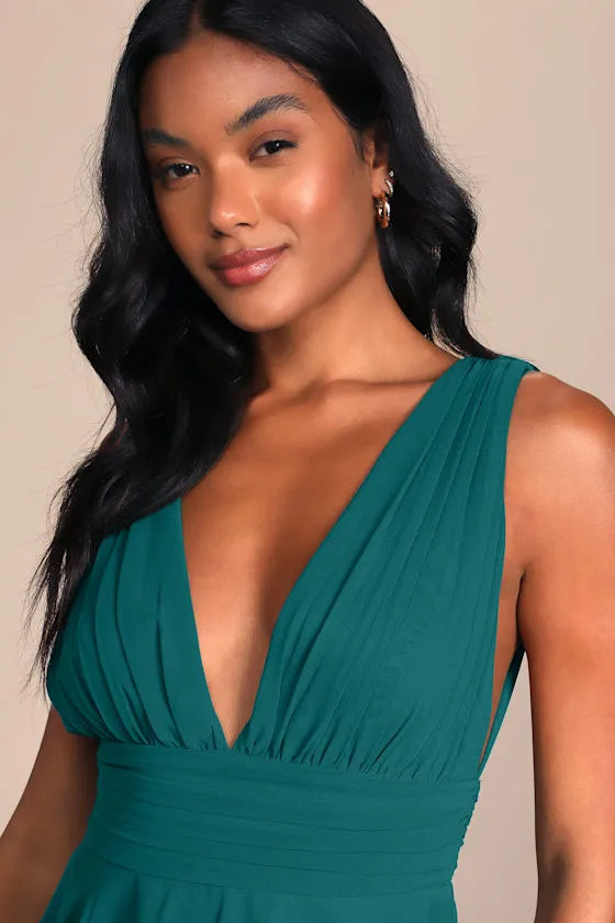 Glamorous Tiered Ballgown Deep V Sleeveless Open Back Floor Length Formal Prom Dresses