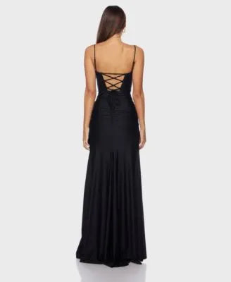 Glamorous Trumpet Deep V Spaghetti Strap Lace Up Back Long Party Dresses