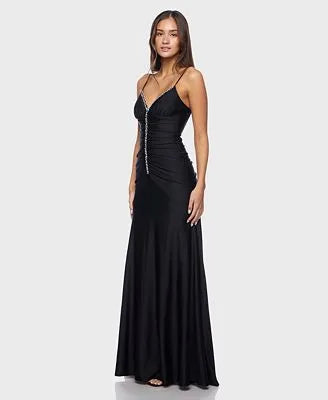 Glamorous Trumpet Deep V Spaghetti Strap Lace Up Back Long Party Dresses