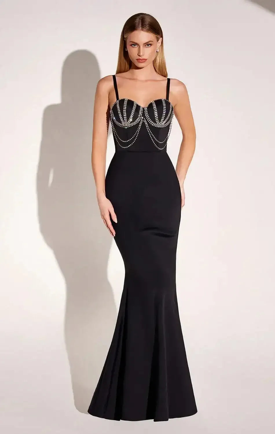 Glamorous Trumpet Sweetheart Neck Spaghetti Strap Cutout Back Embellished Floor-Length Prom Dresses