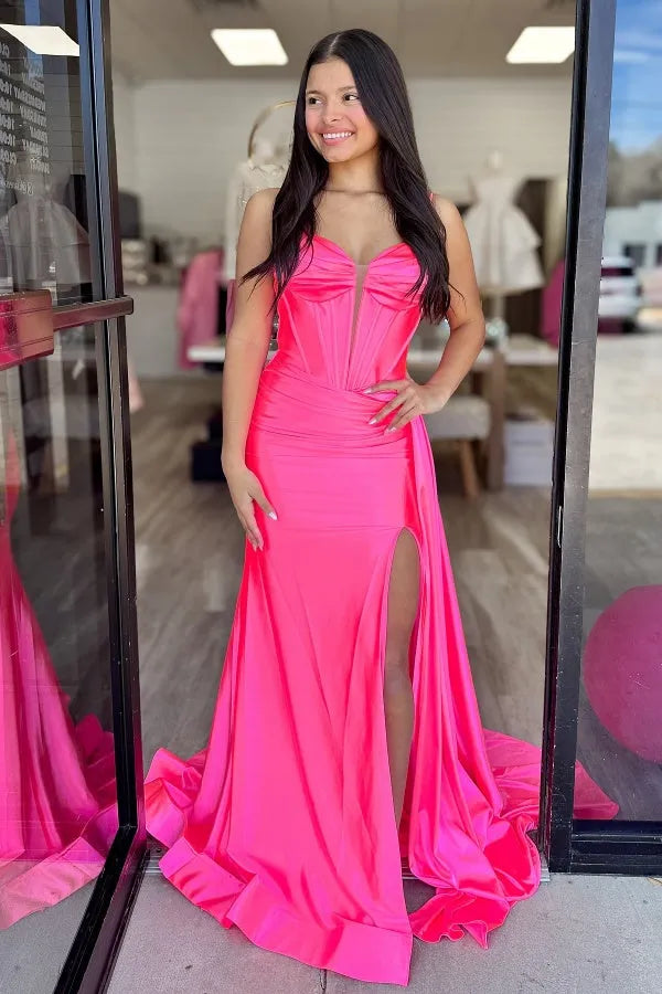 Gorgeous Mermaid Sweetheart Neck Sleeveless Open Back Floor - Length Prom Dress with High Side Slit