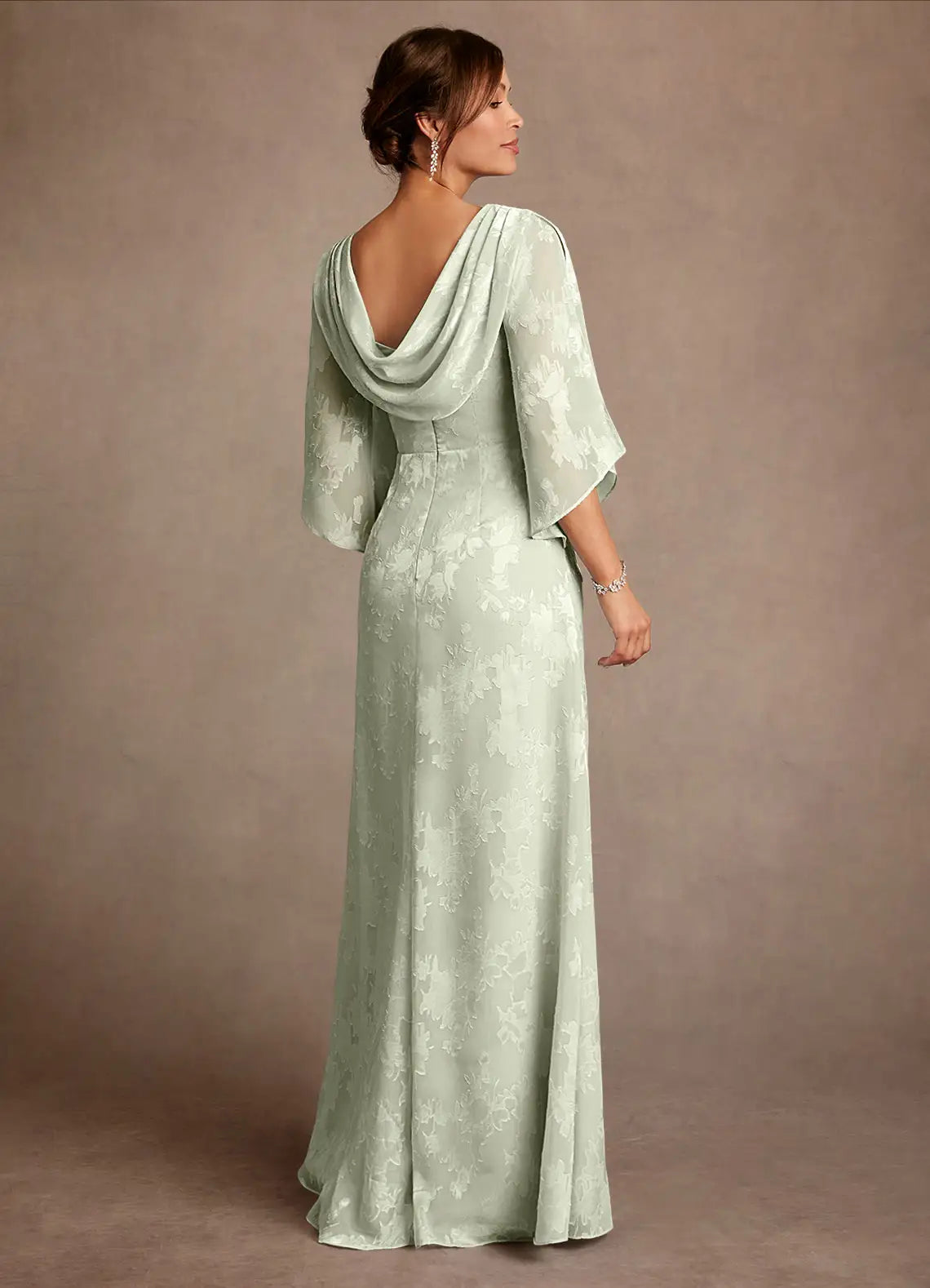 Graceful Sheath Bateau Cape Sleeve Cowl Back Floor-Length Mother of the Bride Dress