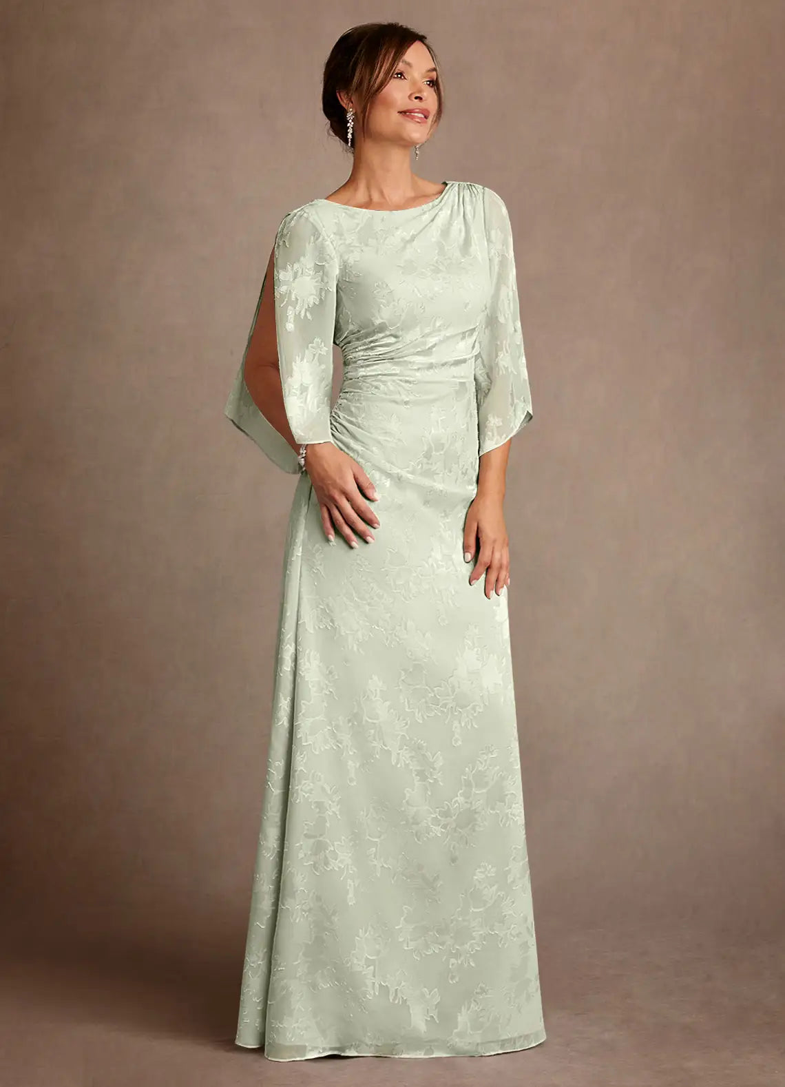 Graceful Sheath Bateau Cape Sleeve Cowl Back Floor-Length Mother of the Bride Dress