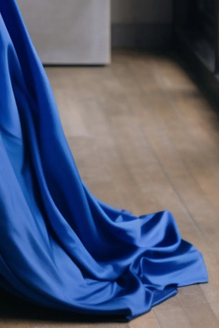 Glamorous Royal Blue A-Line Halter Neck Sleeveless Lace Up Floor-Length Prom Dress with Slit