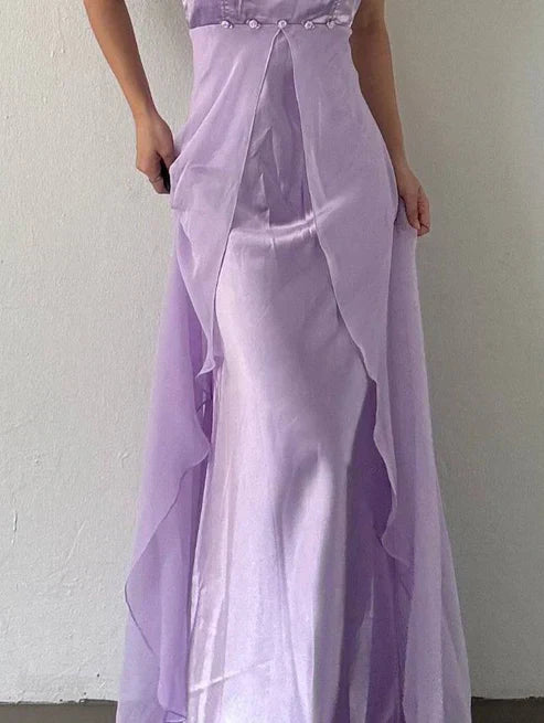 Lavender Satin Sleeveless Ruched Mermaid Evening Dress