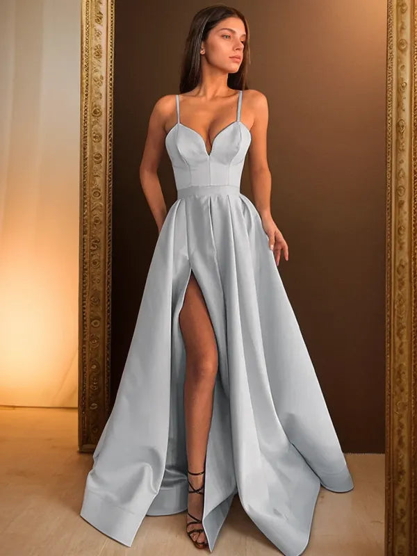 Luxe A-Line Sweetheart Neck Spaghetti Strap Floor-Length Formal Evening Dresses