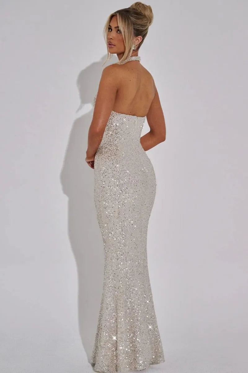 Luxe Mermaid Halter Neck Sleeveless Open Back Floor-Length Formal Party Dresses