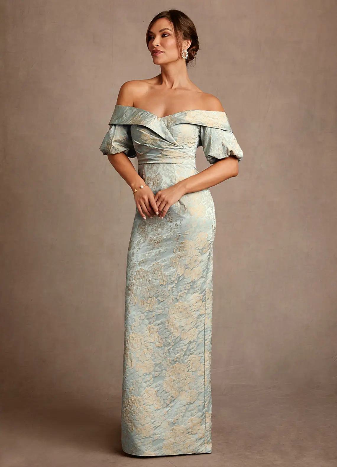 Luxe Mermaid Off-the-Shoulder Puff-Sleeve Open-Back Floor-Length Mother of the Bride Dresses