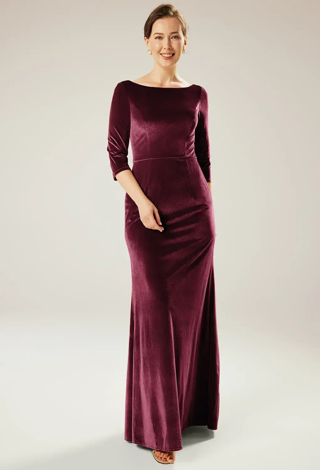 Luxe Sheath Off-The-Shoulder Three-Quarter Sleeves V-Back Floor-Length Mother Of The Bride Dresses
