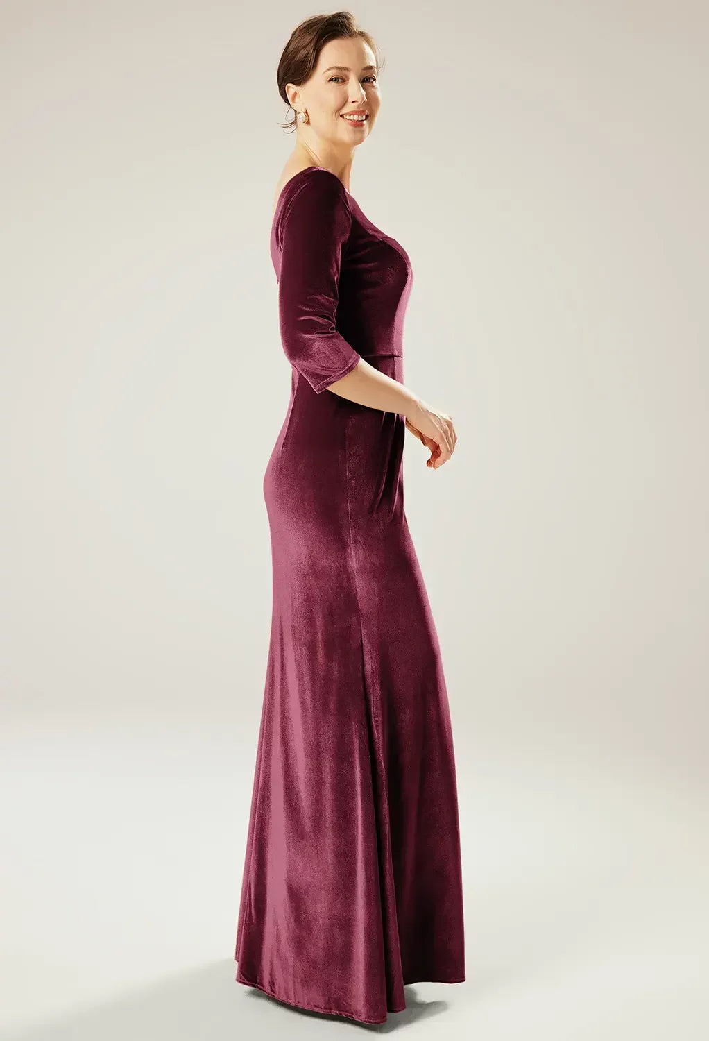 Luxe Sheath Off-The-Shoulder Three-Quarter Sleeves V-Back Floor-Length Mother Of The Bride Dresses