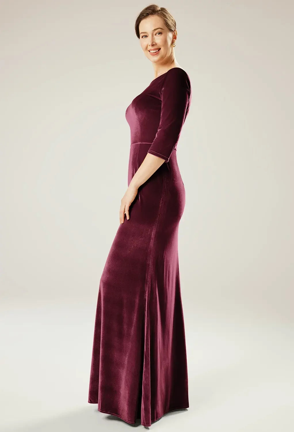 Luxe Sheath Off-The-Shoulder Three-Quarter Sleeves V-Back Floor-Length Mother Of The Bride Dresses