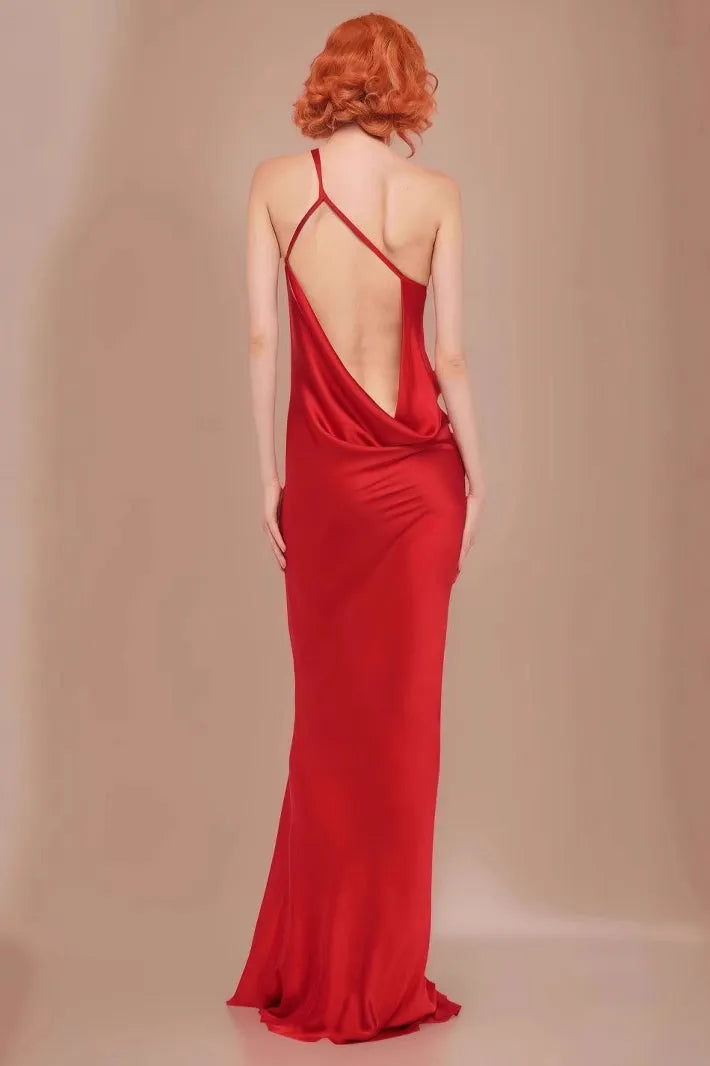 Luxe Sheath One-Shoulder Sleeveless Cut-Out Back Floor-Length Formal Party Dresses