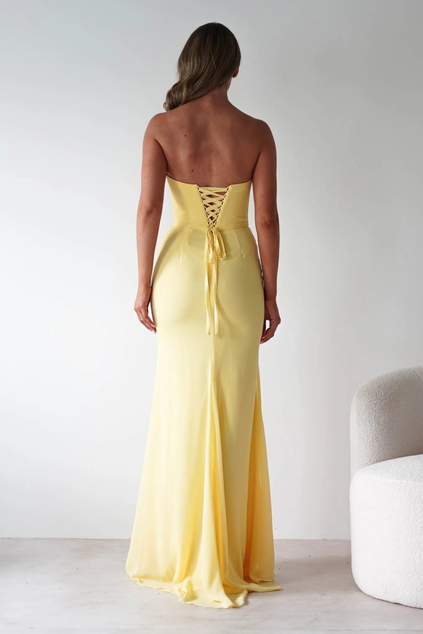 Luxe Strapless Ruched Mermaid Lace-Up Back Floor-Length Formal Prom Dresses