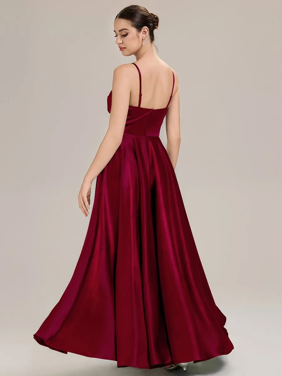 Luxurious A-Line Cowl Neck Spaghetti-Strap Open-Back Floor-Length Bridesmaid Dresses