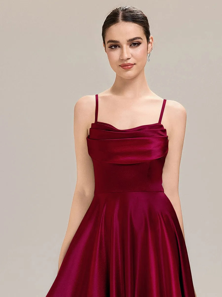 Luxurious A-Line Cowl Neck Spaghetti-Strap Open-Back Floor-Length Bridesmaid Dresses