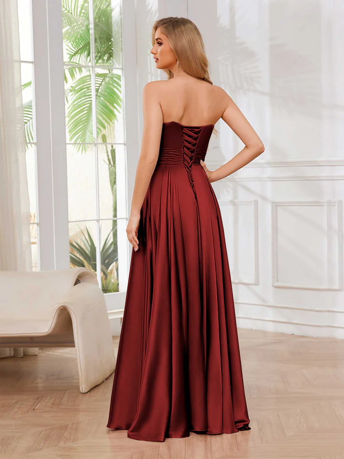Luxurious A-Line Sweetheart Neck Sleeveless Lace-Up-Back Floor-Length Prom Dresses