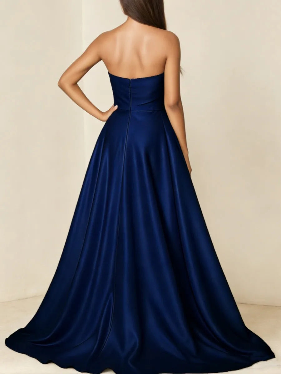 Luxurious Ball Gown Asymmetrical Strapless Sleeveless Open-Back Floor-Length Evening Dresses