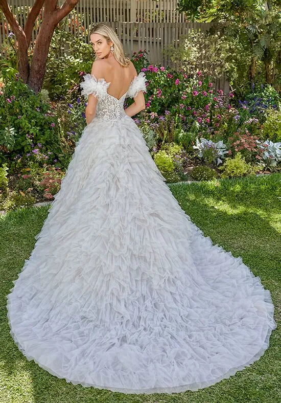 Luxurious Ball Gown Off-The-Shoulder Ruffled Back Train Wedding Dresses