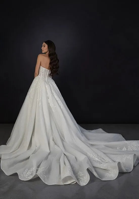 Luxurious Ball Gown Strapless Embellished Back Train Wedding Dresses