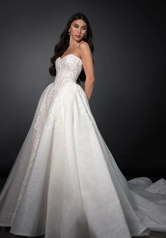 Luxurious Ball Gown Strapless Embellished Back Train Wedding Dresses