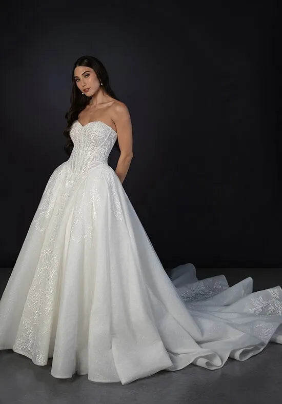Luxurious Ball Gown Strapless Embellished Back Train Wedding Dresses