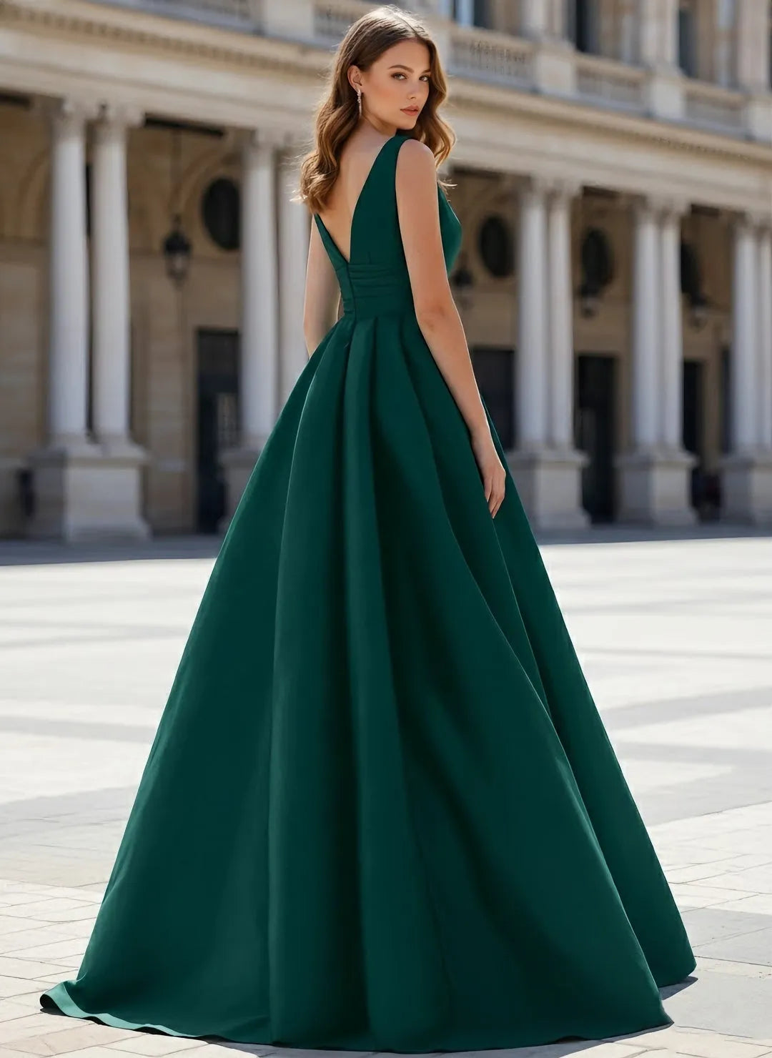 Luxurious Ball Gown V-Neck Sleeveless Open-Back Floor-Length Evening Dresses