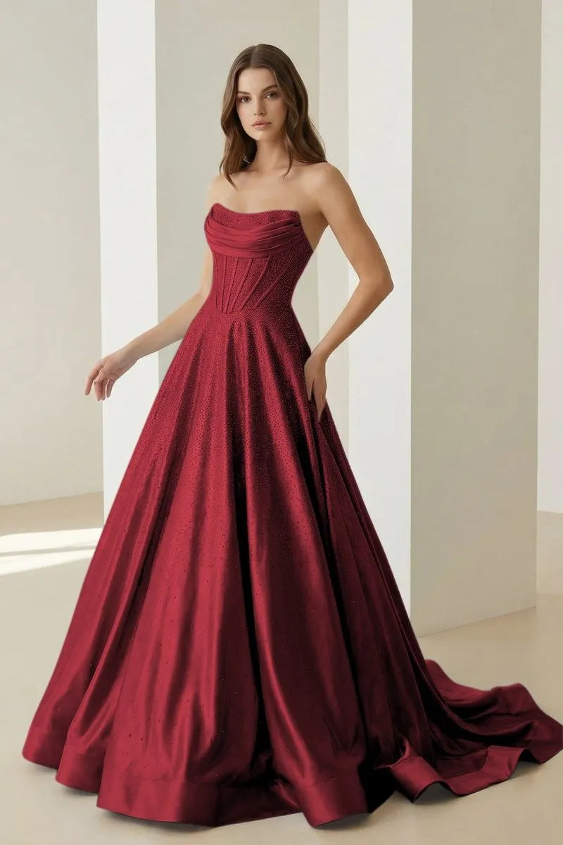 Luxurious Ballgown Strapless Sleeveless Lace-Up-Back Floor-Length Prom Gown