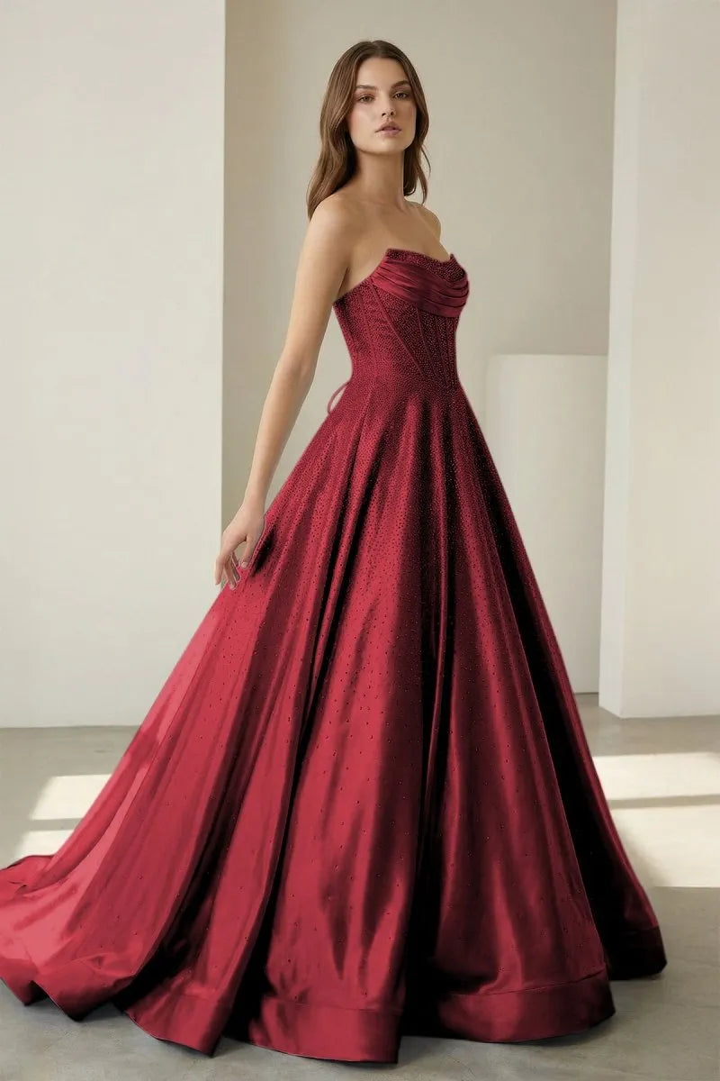Luxurious Ballgown Strapless Sleeveless Lace-Up-Back Floor-Length Prom Gown