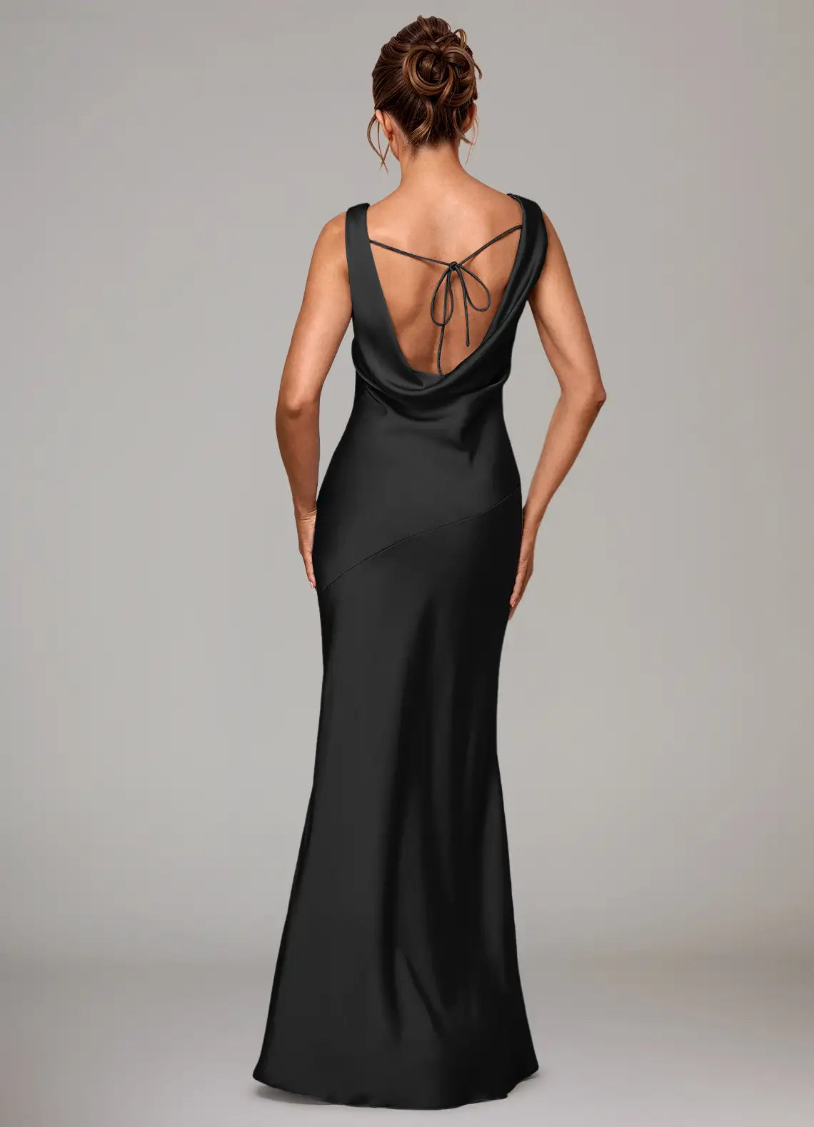 Luxurious Mermaid Cowl Neck Sleeveless Tie-Back Floor-Length Bridesmaid Dresses