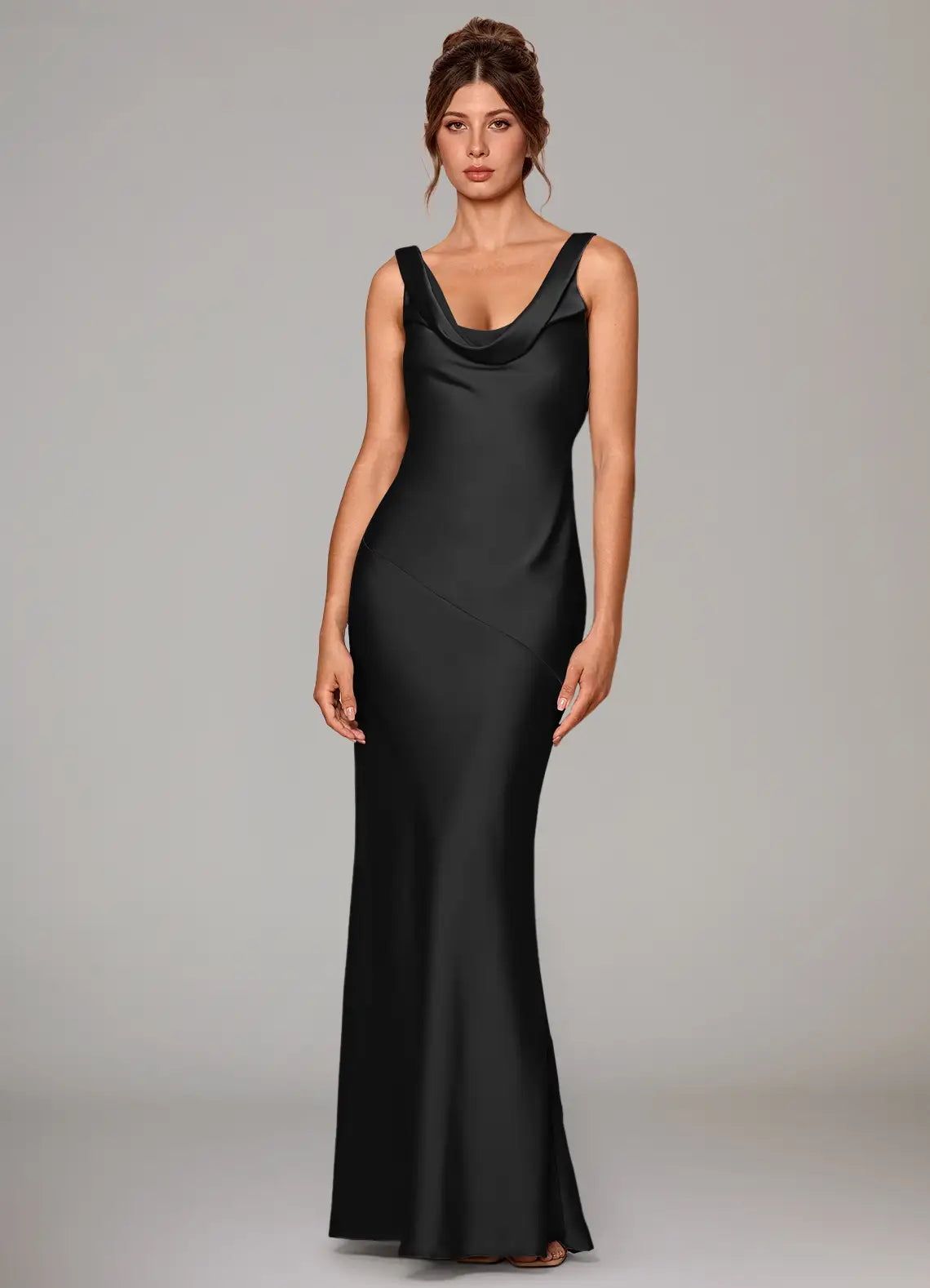 Luxurious Mermaid Cowl Neck Sleeveless Tie-Back Floor-Length Bridesmaid Dresses