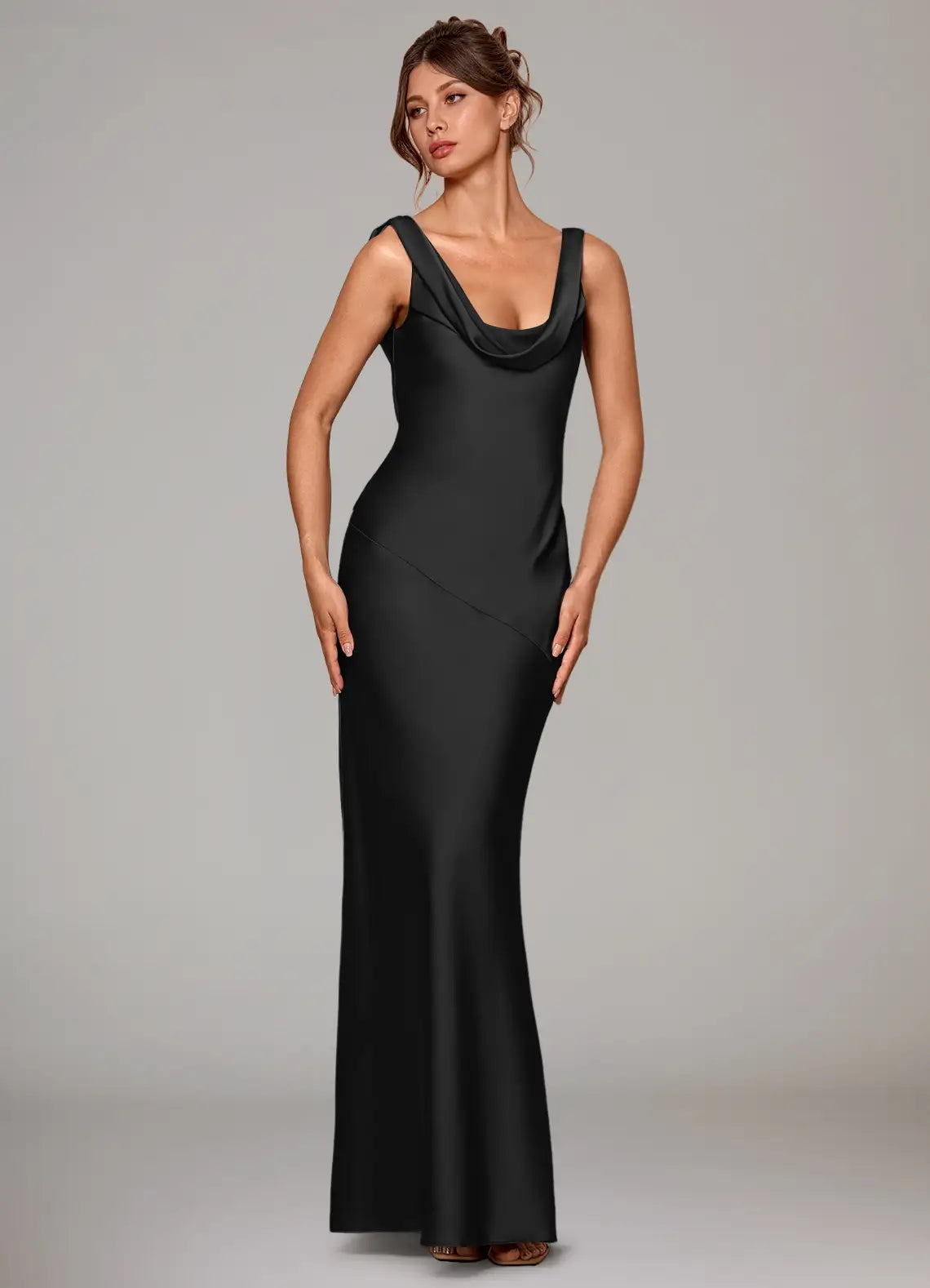 Luxurious Mermaid Cowl Neck Sleeveless Tie-Back Floor-Length Bridesmaid Dresses