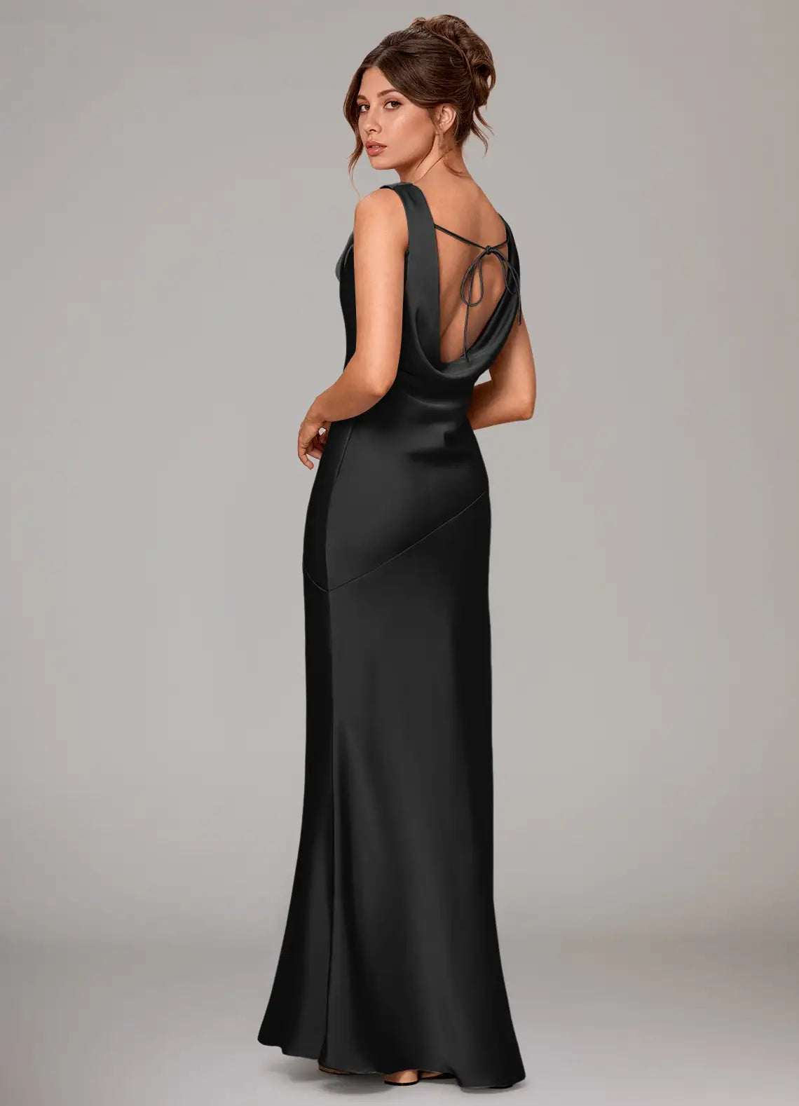 Luxurious Mermaid Cowl Neck Sleeveless Tie-Back Floor-Length Bridesmaid Dresses