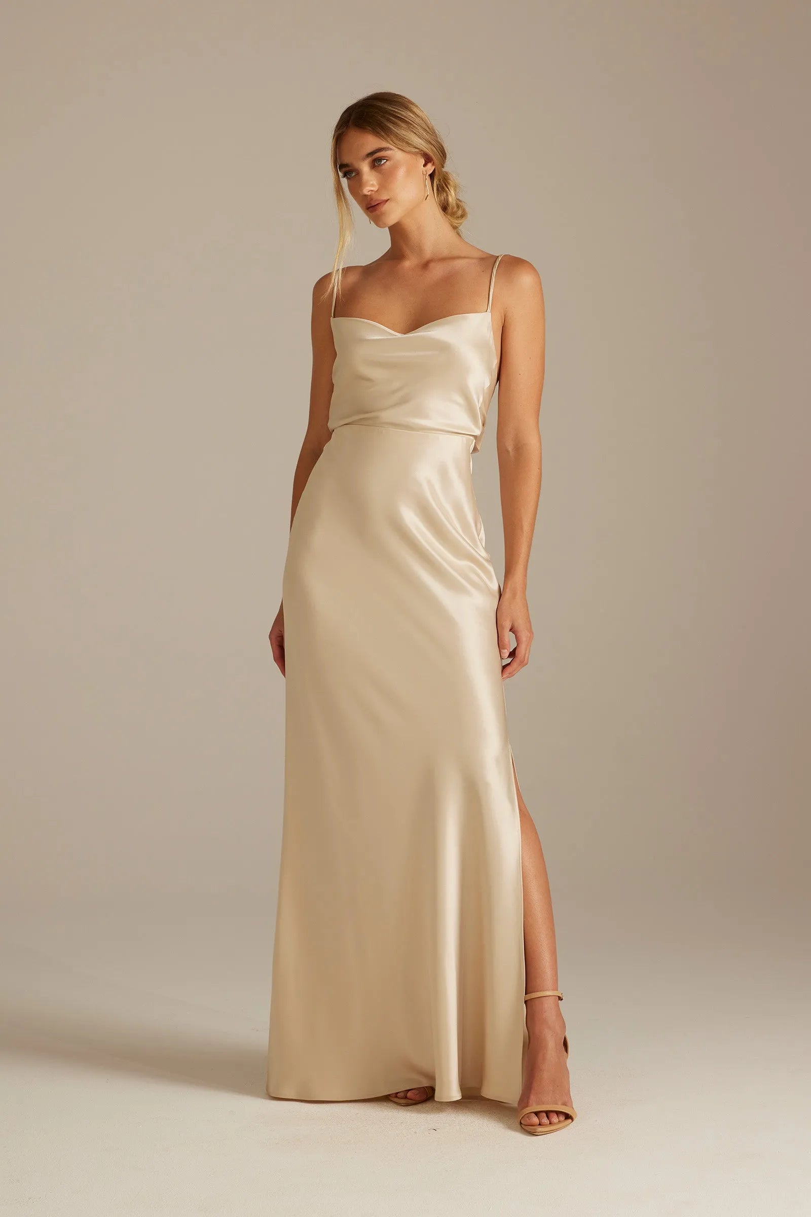 Luxurious Mermaid Cowl Neck Spaghetti-Strap Tie-Back Floor-Length Bridesmaid Dresses