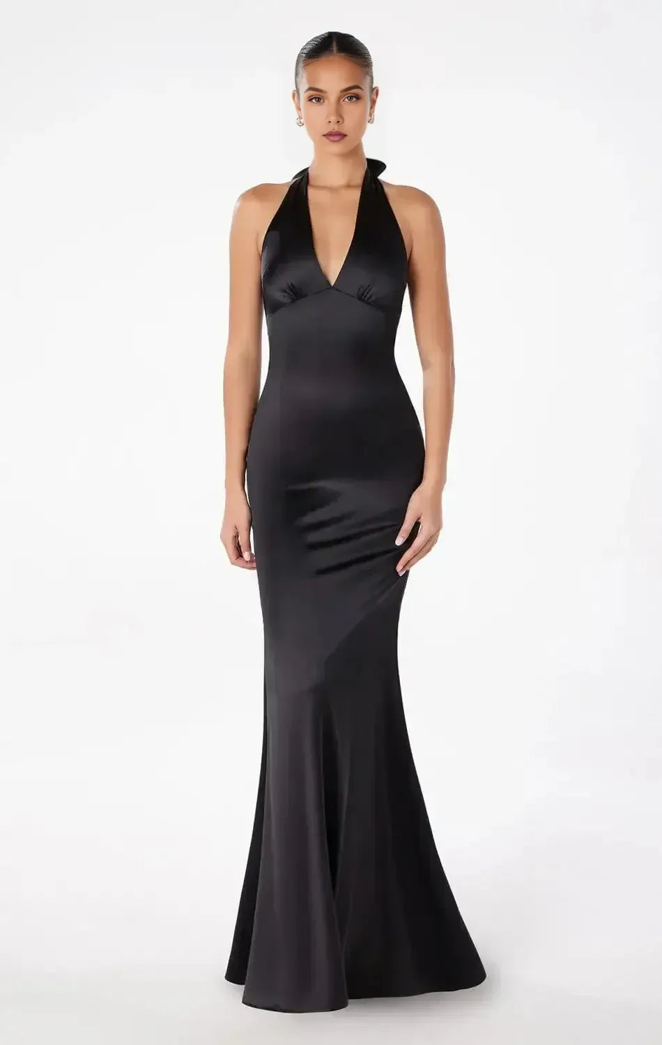 Luxurious Mermaid Halter Neck Sleeveless Tie-Back Floor-Length Satin Prom Dress for women Hot sale