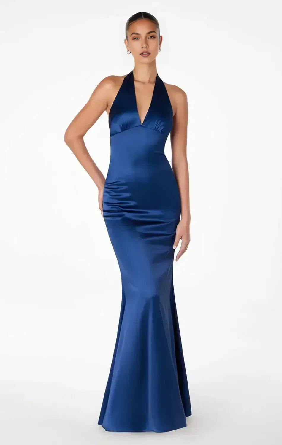 Luxurious Mermaid Halter Neck Sleeveless Tie-Back Floor-Length Satin Prom Dress for women Hot sale