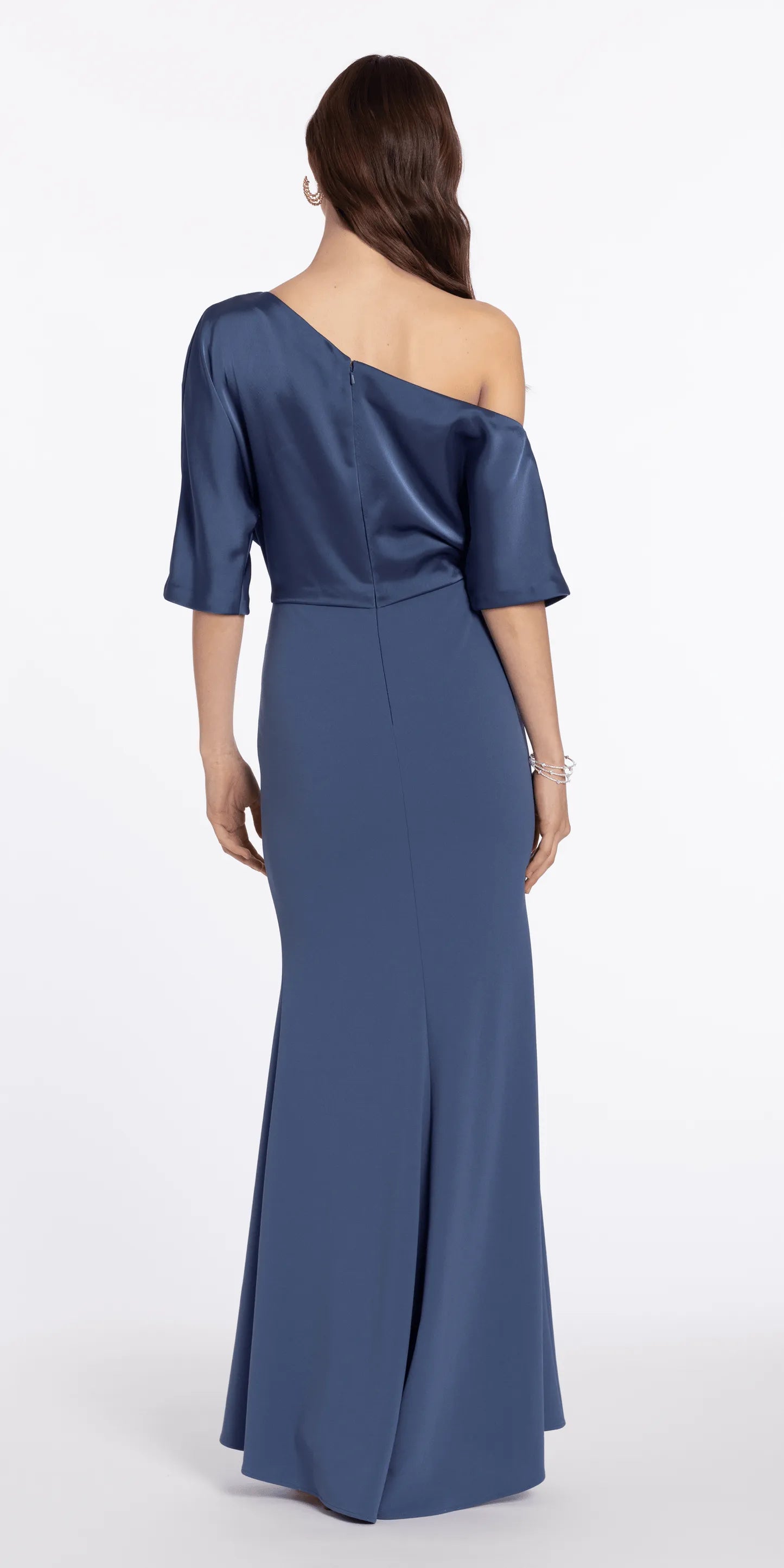 Luxurious Mermaid One-Shoulder Half-Sleeve Open-Back Floor-Length Evening Dresses