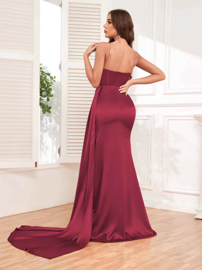 Luxurious Mermaid Strapless Neck Sleeveless Open-Back Chapel-Train Prom Dresses