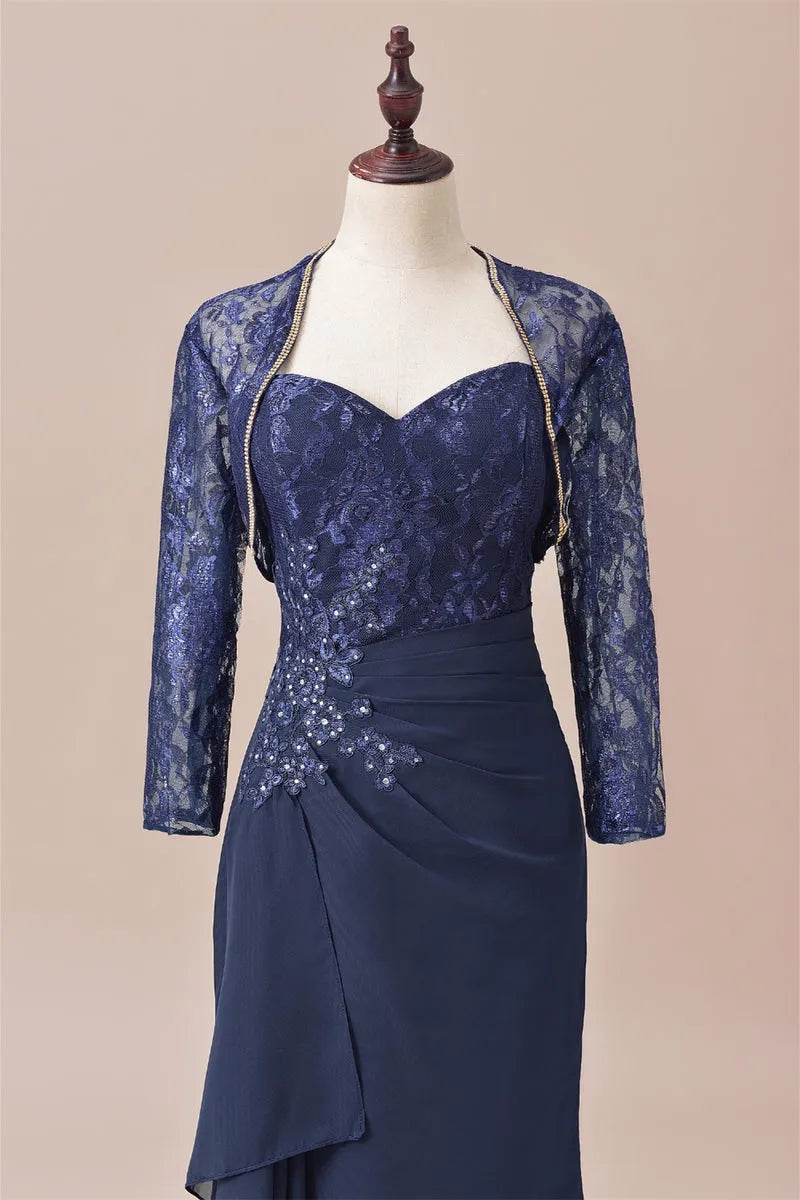 Luxurious Mermaid Sweetheart Neck Lace Jacket Beaded Waist Floor-Length Mother Of The Bride Dresses