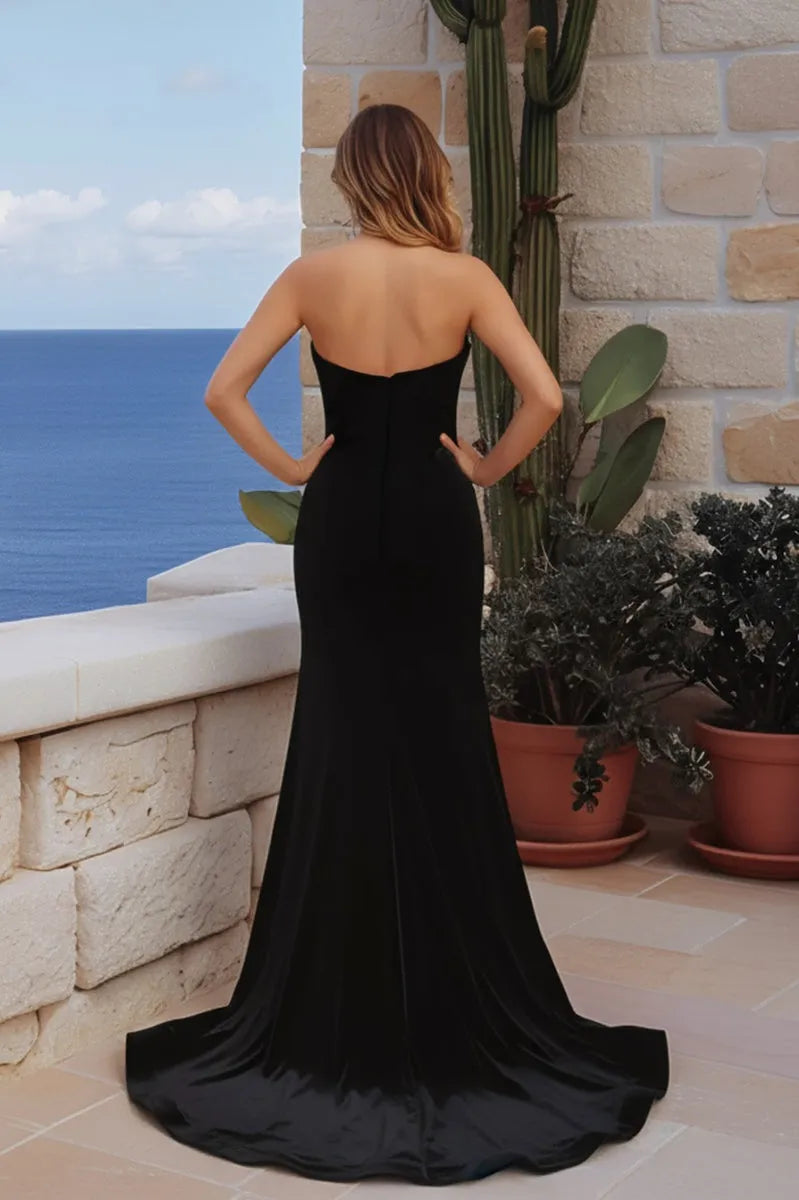 Luxurious Mermaid Sweetheart Neck Strapless Backless Back Zip Floor-Length Prom Dress With Slit﻿