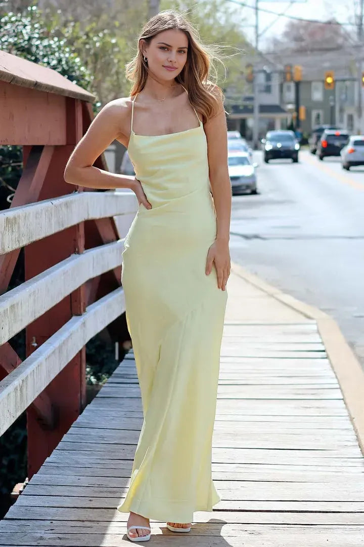 Minimalist Sheath Halter-Neck Sleeveless Lace-Up Back Floor-Length Prom Dresses for women hot sale