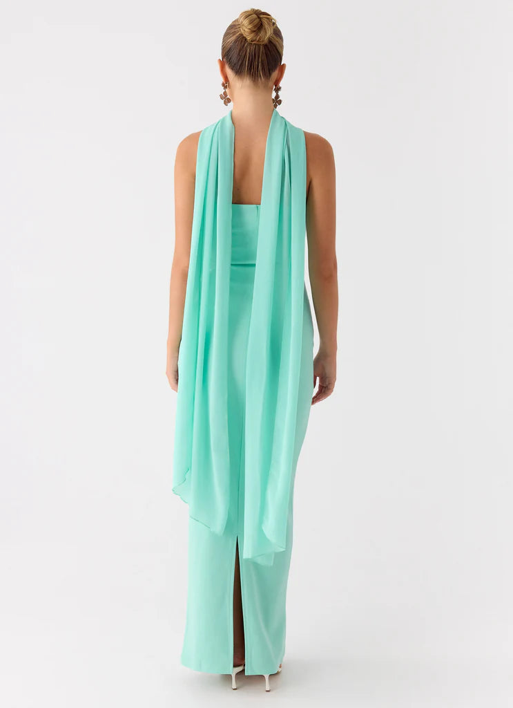 Mint Green Strapless Halter Neck Ruched Maxi Prom Dress For Elegant Formal Evening Events