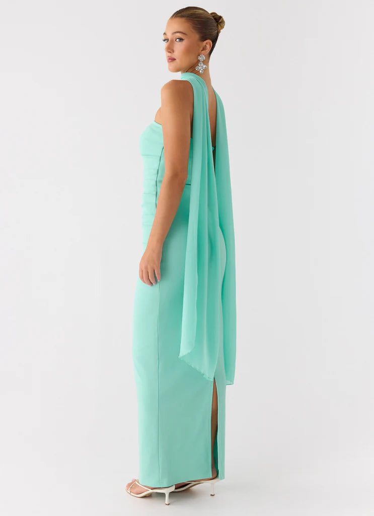 Mint Green Strapless Halter Neck Ruched Maxi Prom Dress For Elegant Formal Evening Events