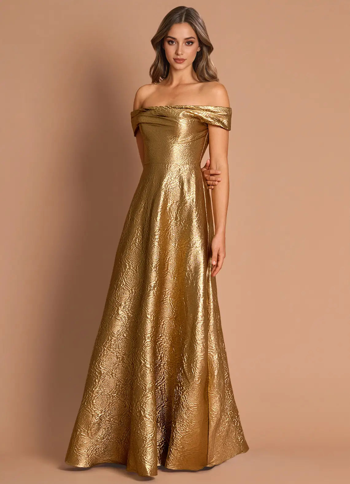 Opulent A-Line Off-Shoulder Sleeveless V-Back Floor-Length Evening Dresses