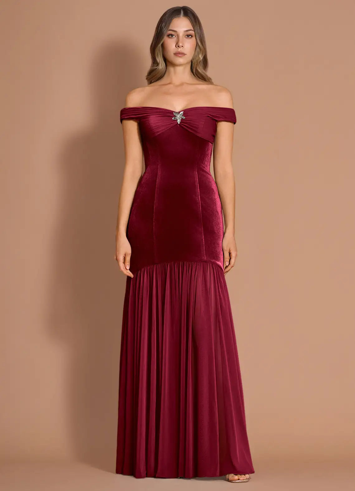 Opulent Mermaid Off-Shoulder Ruffle Sleeve Floor-Length Evening Dresses