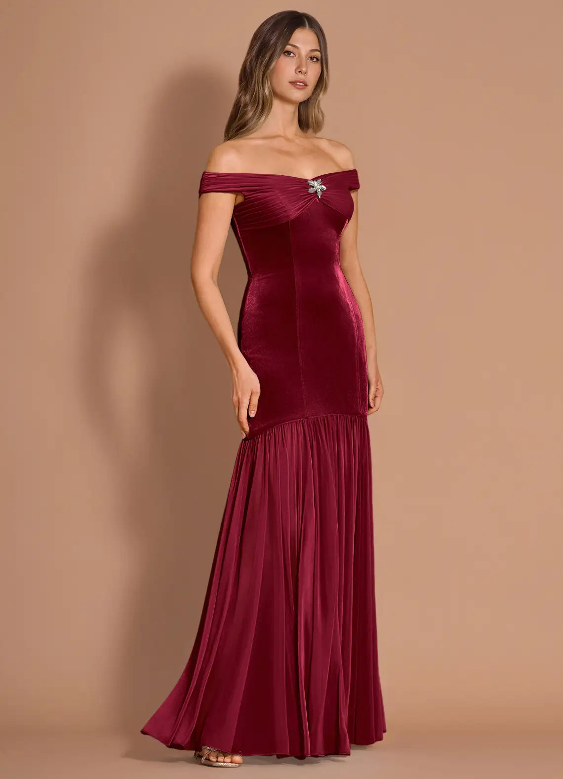 Opulent Mermaid Off-Shoulder Ruffle Sleeve Floor-Length Evening Dresses