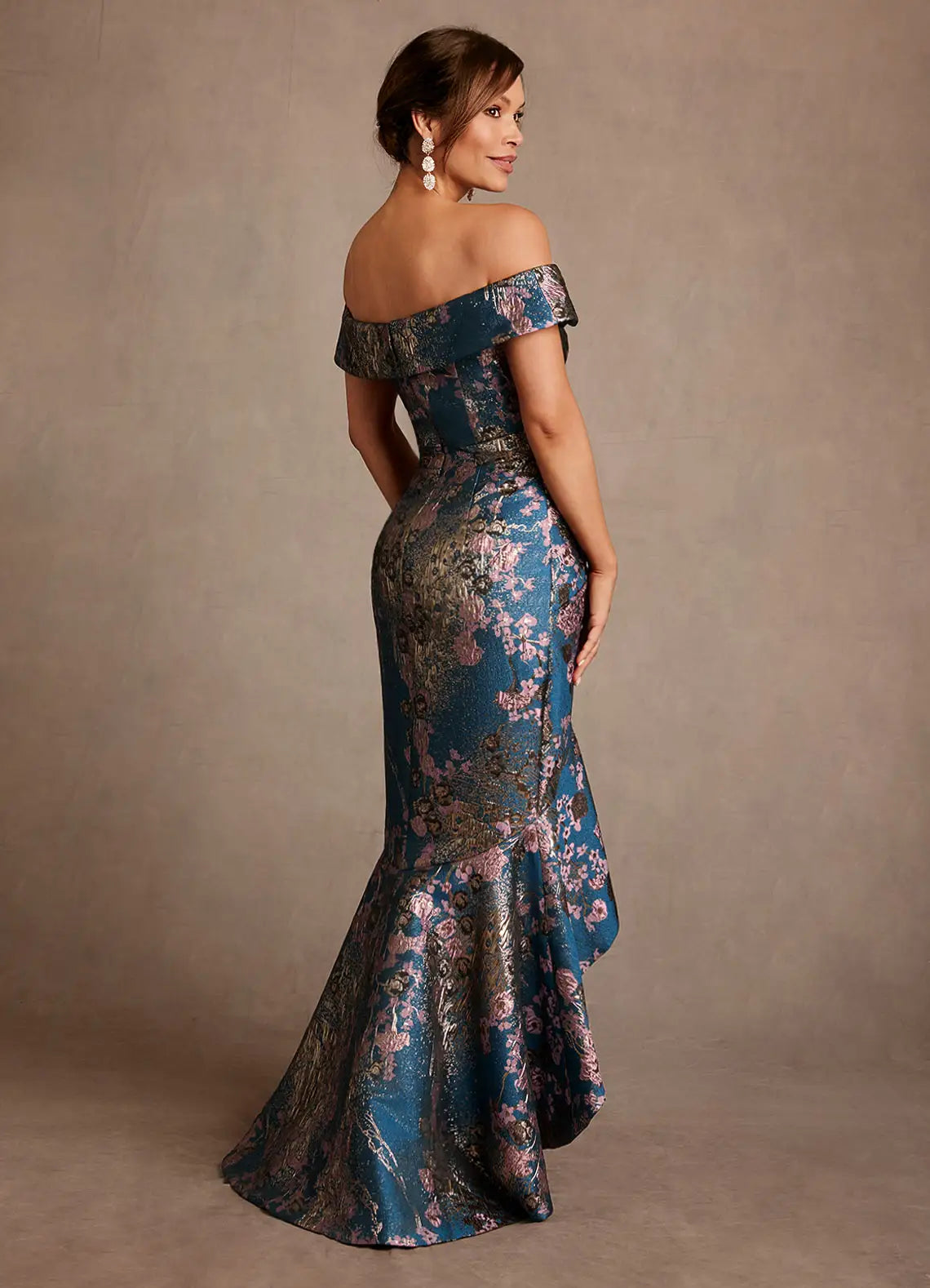 Opulent Trumpet Off-the-Shoulder Cap Sleeve High-Low Mother of the Bride Dress