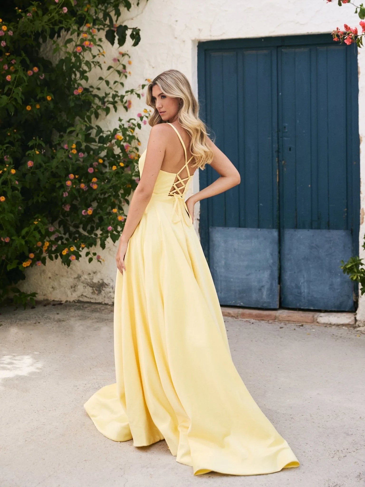 Radiant A-Line Sweetheart Spaghetti-Strap Lace-Up-Back Floor-Length Prom Dress