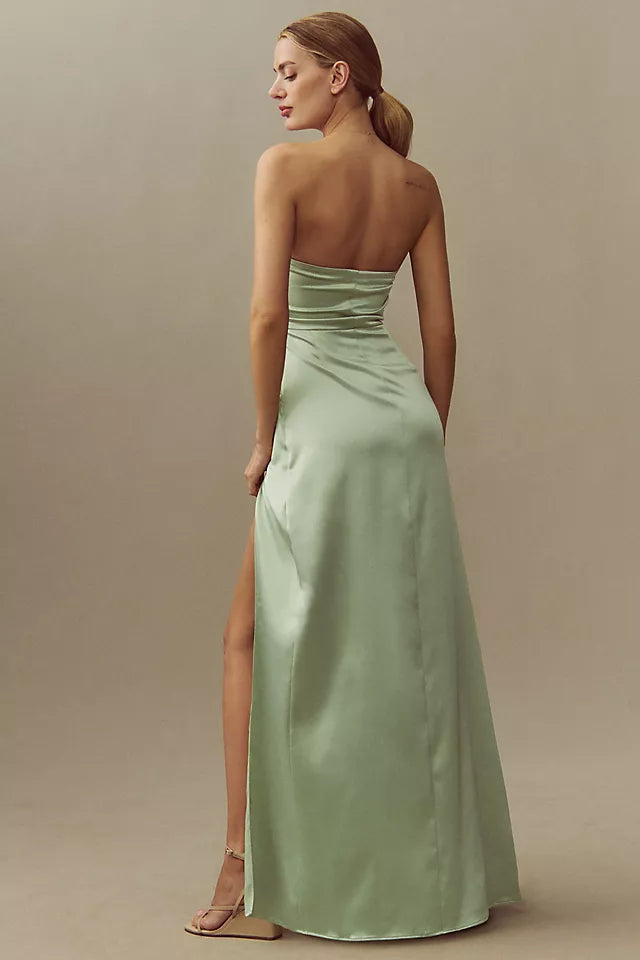 Refreshing A-Line Strapless Sleeveless Ruched-Side Floor-Length Prom Dresses